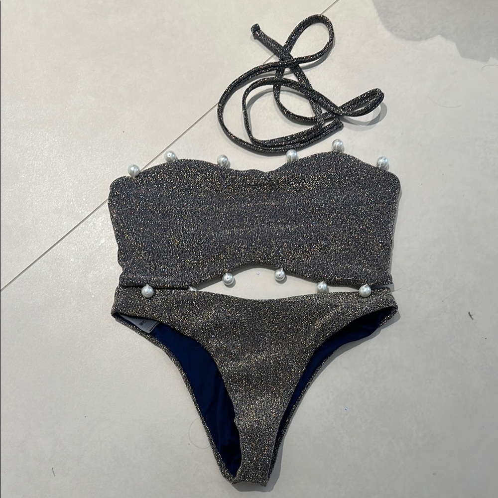 Bahia Maria Glittery Strapless Bikini with Pearl Details M